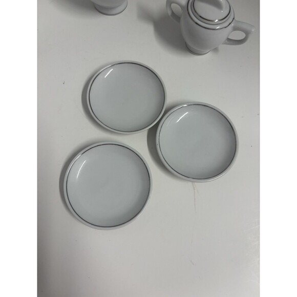 11 Piece Ceramic Tea set Playtime Tea Time White Silver Glossy - Picture 3 of 11